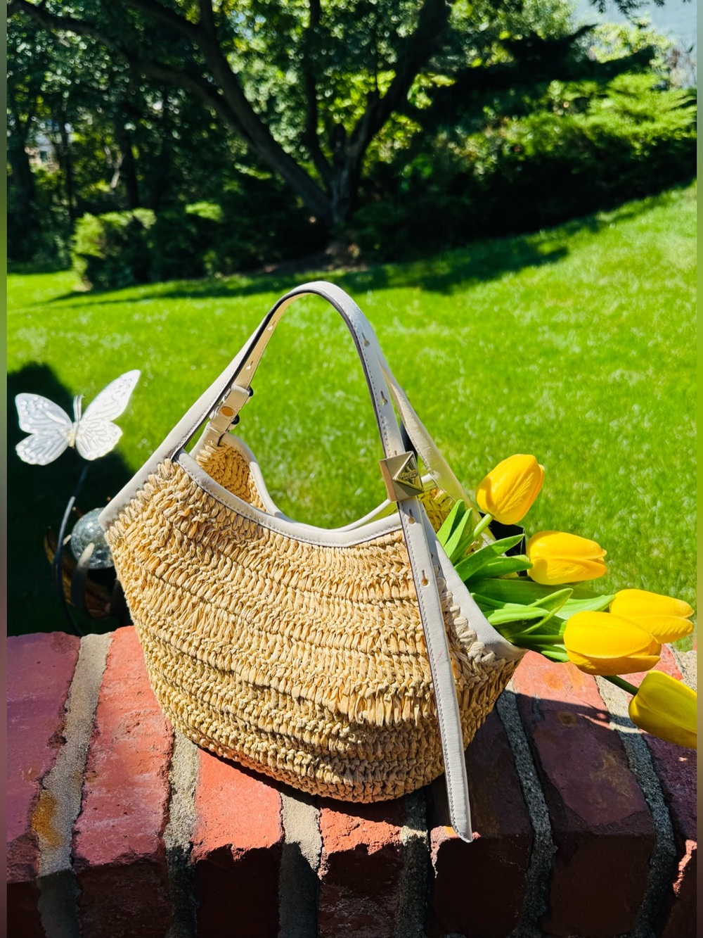 Kate Spade Deco Straw Small Tulip Tote Bag Natural Cream - Picture 6 of 16